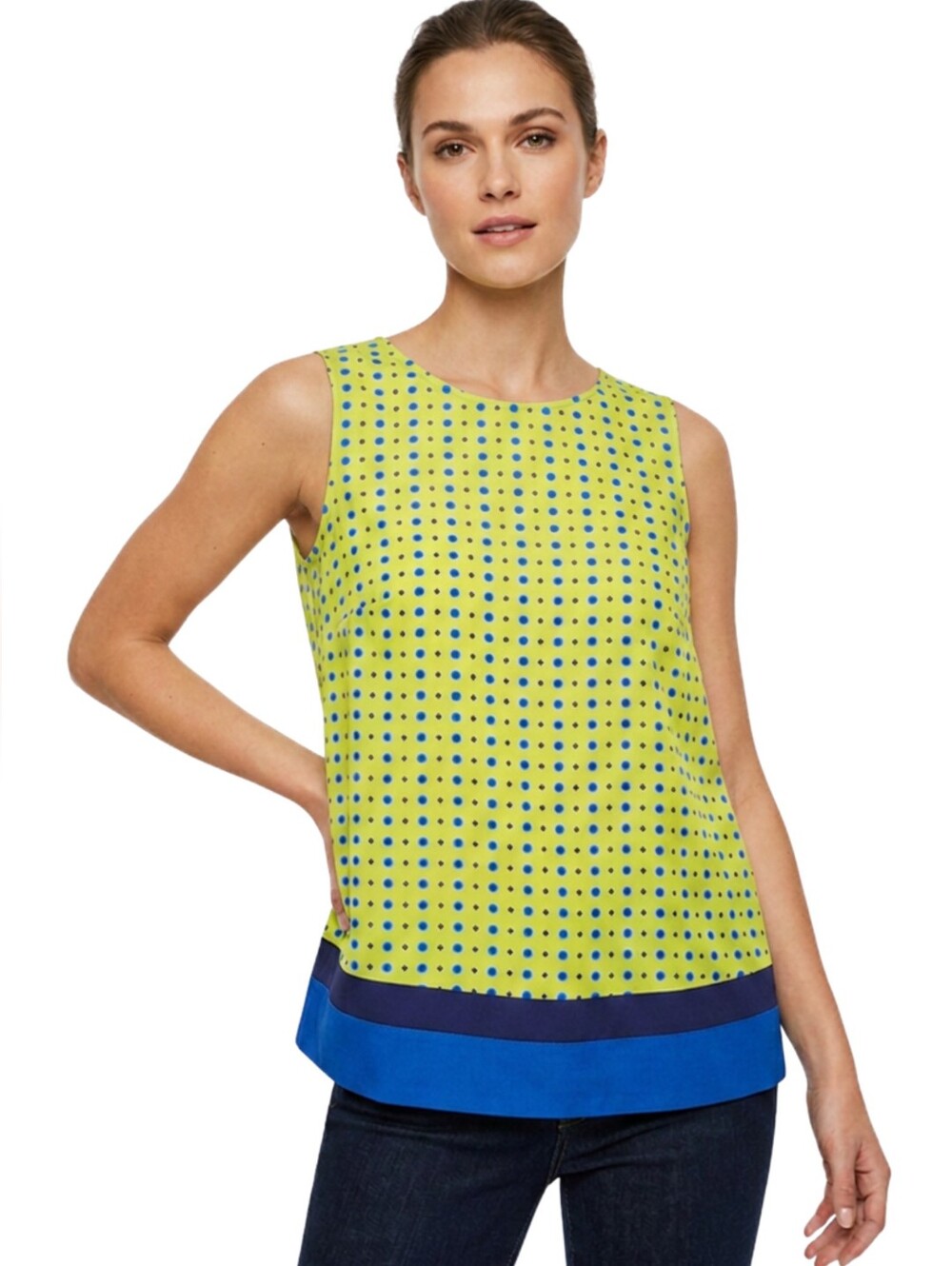 LOFT Lime Green & Blue Geometric Polka Dot Keyhole Tank Top M